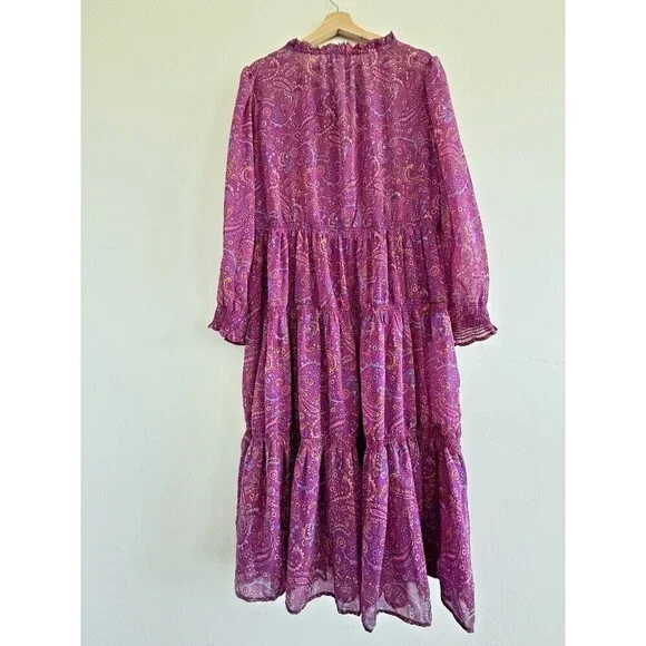 Beach Lunch Lounge Floral Cottagecore Tiered Midi Dress XL long sleeve Coastal - Picture 5 of 11